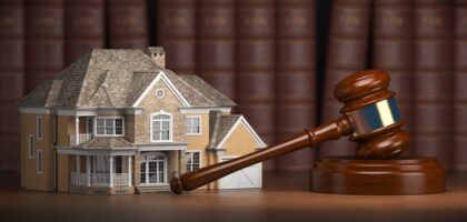 House with gavel and law books.